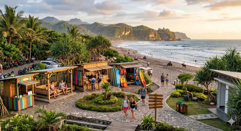 Pemandangan pantai di selatan Yogyakarta yang mudah dijangkau dengan mobil