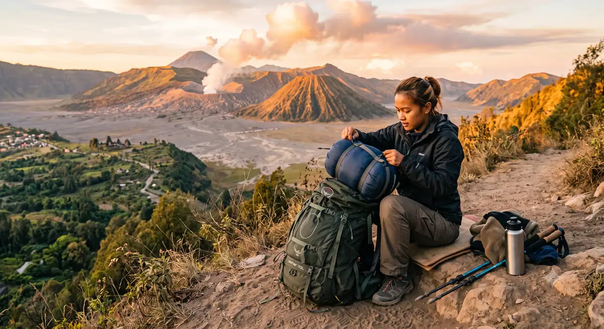 Sleeping bag dikompresi ke dalam tas kompresi sebelum dimasukkan ransel