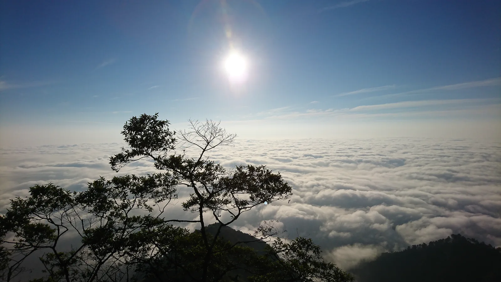 Lautan awan menutupi lembah dilihat dari lereng atas Gunung Telomoyo pada pagi hari